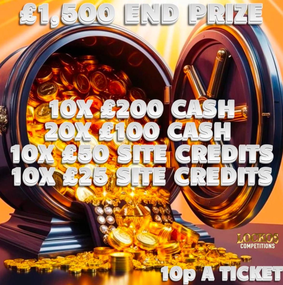 £1,500 WIN FOR 10P! PLUS CASH INSTANT WINS TO BE WON!!