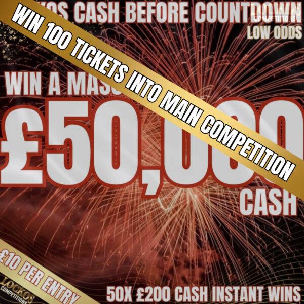 WIN 100 TICKETS INTO OUR £50,000 CASH DRAW FOR 20P!! TONIGHT!!